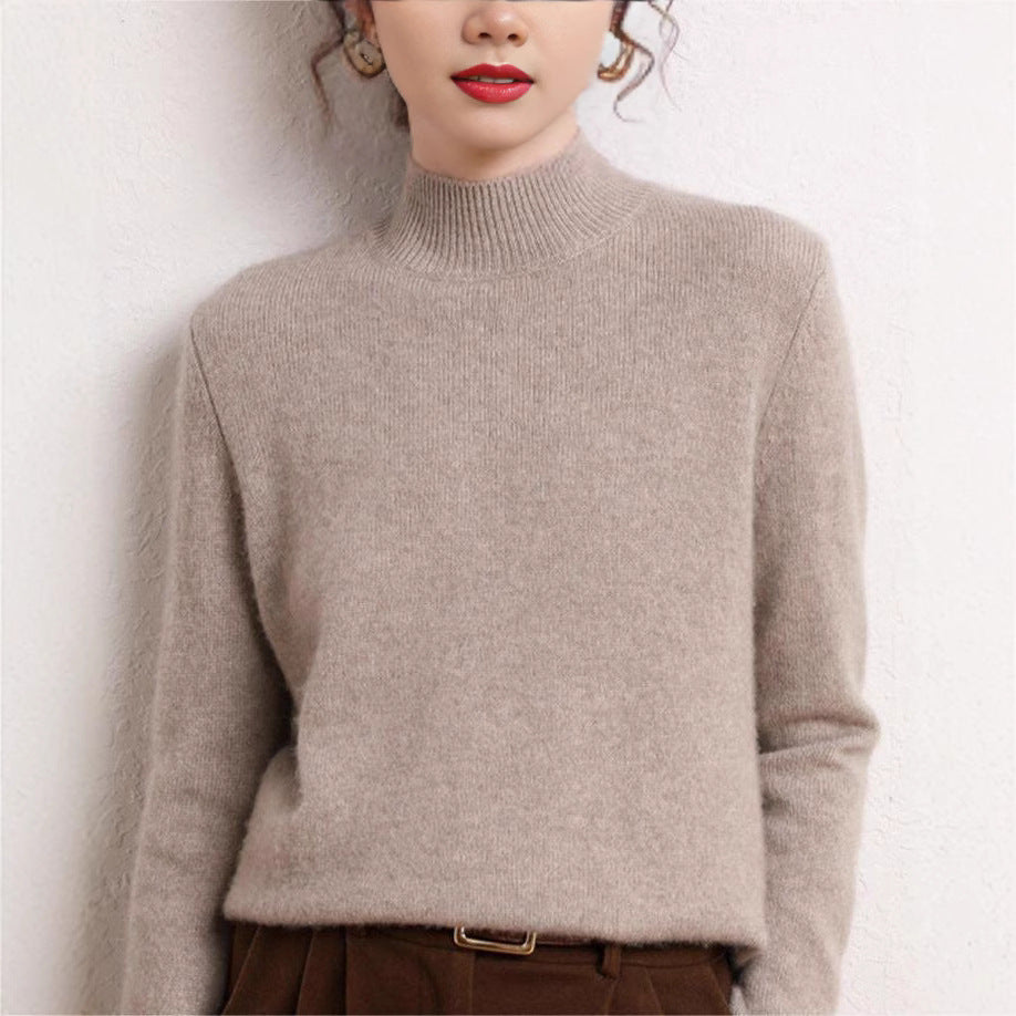 Pull en cachemire pour femmes avec col montant et manches étroites Chic & Stil