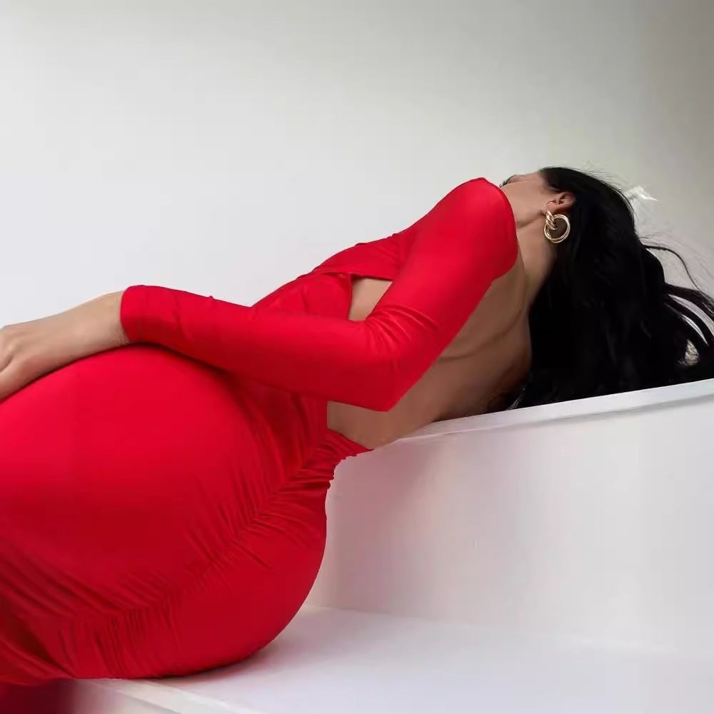 Ladies Elegant Maxi Dress with Cut-Out Details and Long Sleeve Lune London