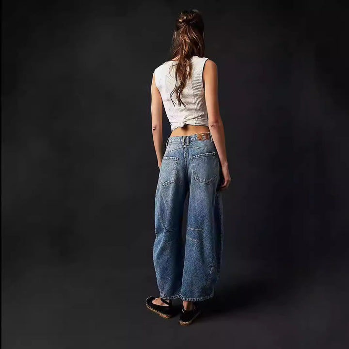 Women's Wide Denim Pants with High Waist and Casual Details Lune London