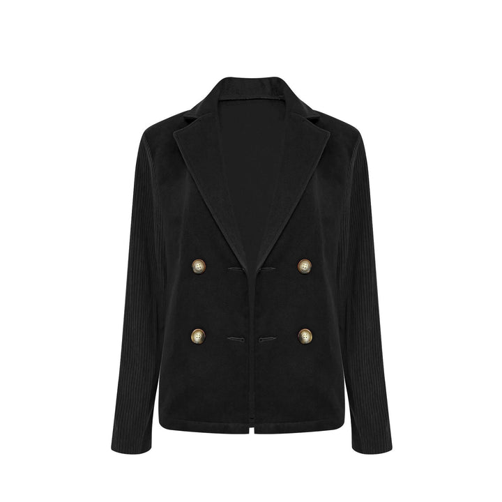 Blazer oversize élégant pour femmes avec patte de boutonnage double et manches texturées Chic & Stil