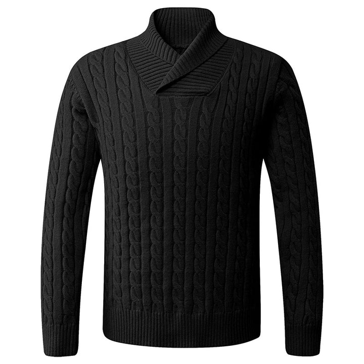 Chunky knit sweater for men with a modern shawl collar and a twisted pattern Lune London