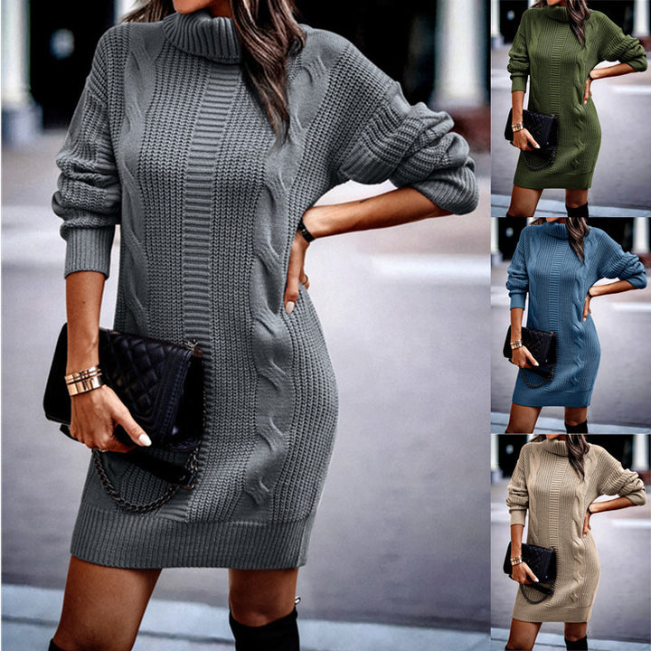 Knitted dress for women with high collar and cord pattern Lune London
