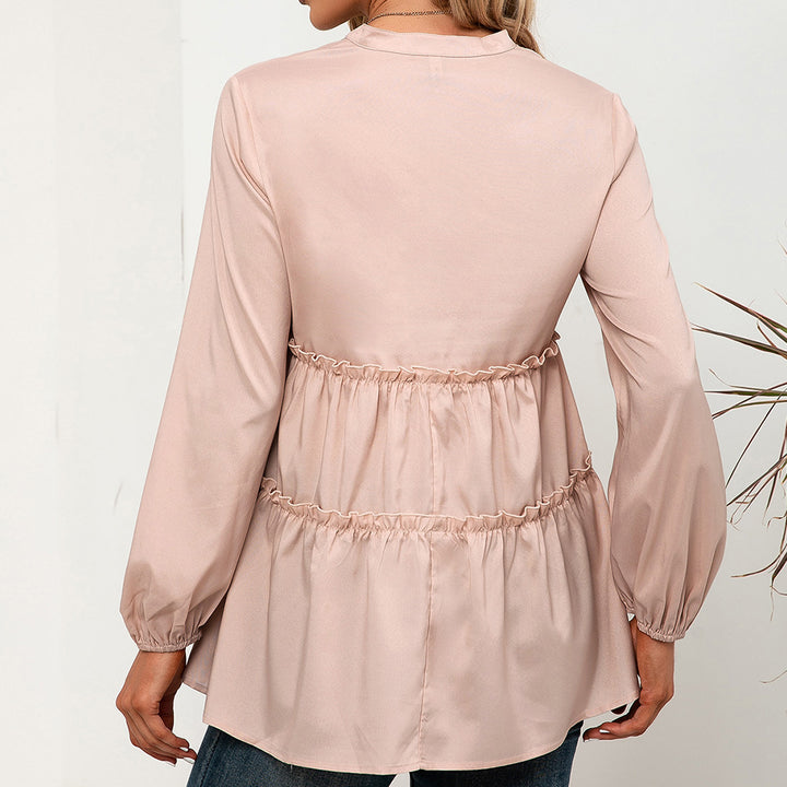 Women's top with ruffle details and V-neck Lune London