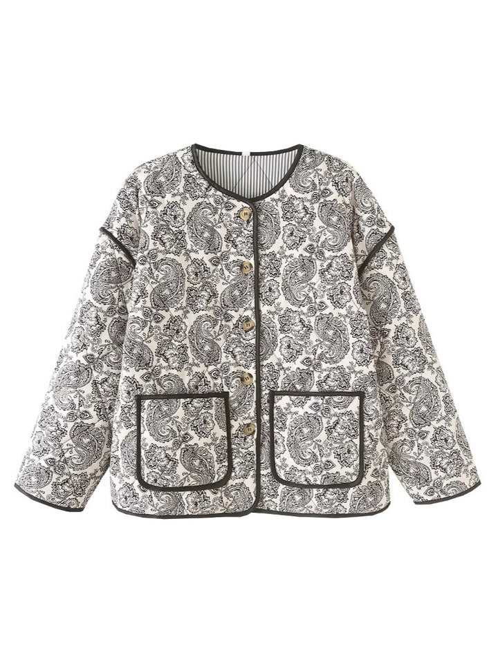 Quilted jacket with unique paisley patterns for women Lune London