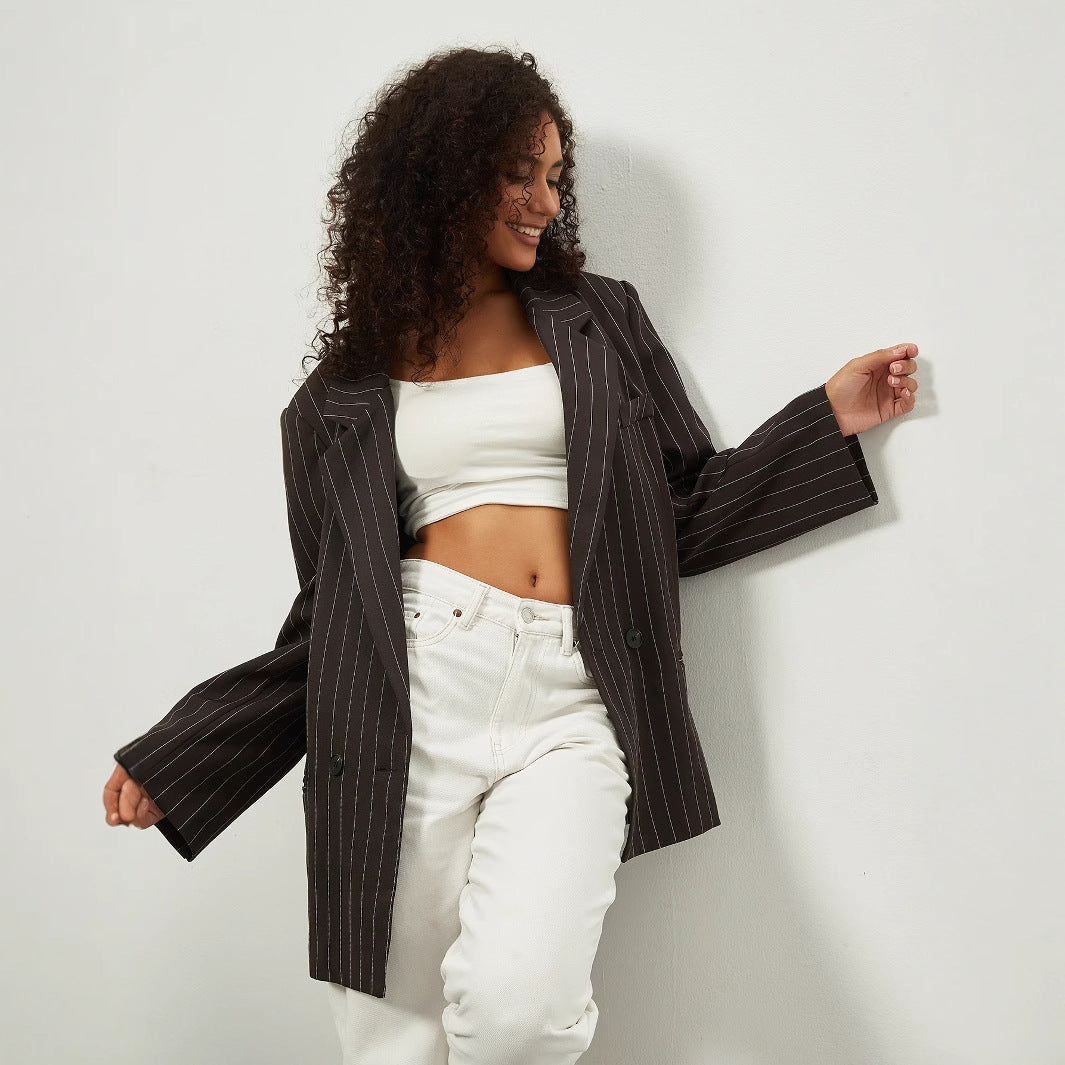 Women Oversized Striped Pattern Jacket Lune London