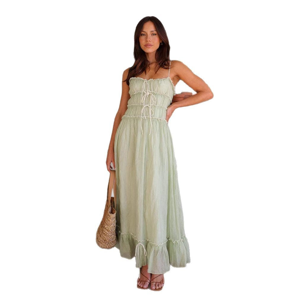 Chic & Stil Women’s Flowing Maxi Dress with Ruffle Details and Adjustable Ties