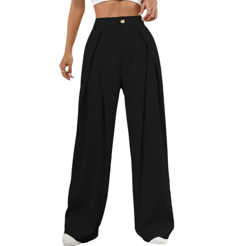Pantalons palazzo taille haute généreux pour femmes avec élégants plis et bouton visible Chic & Stil