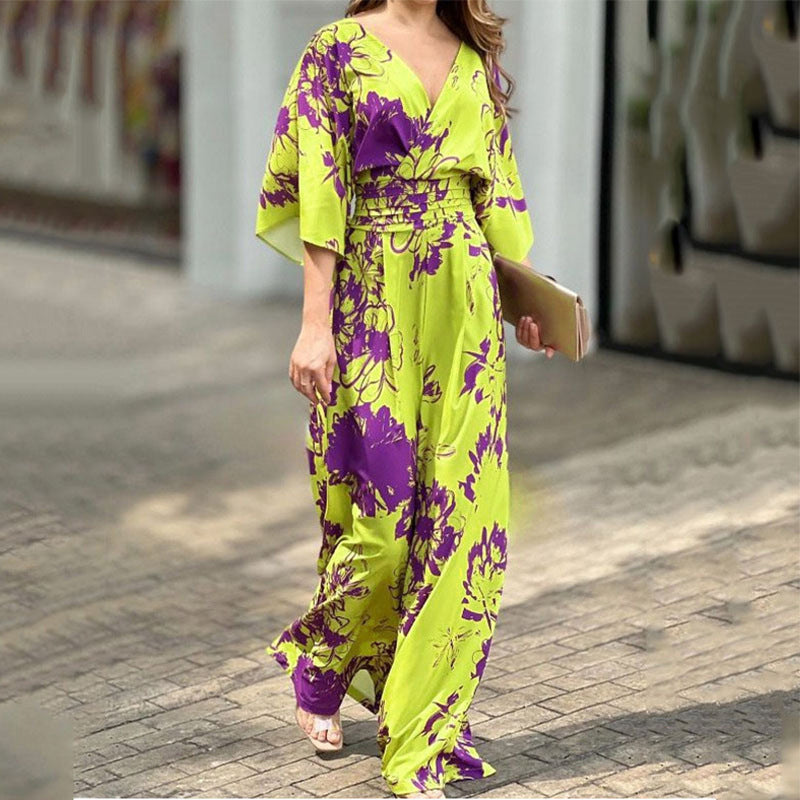 Femmes Combinaison Élégante en Design Floral avec Jambe Large Chic & Stil