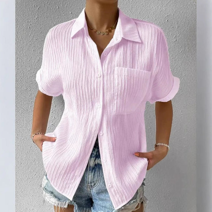 Women's Short Sleeve Shirt Blouse with Structured Material Lune London