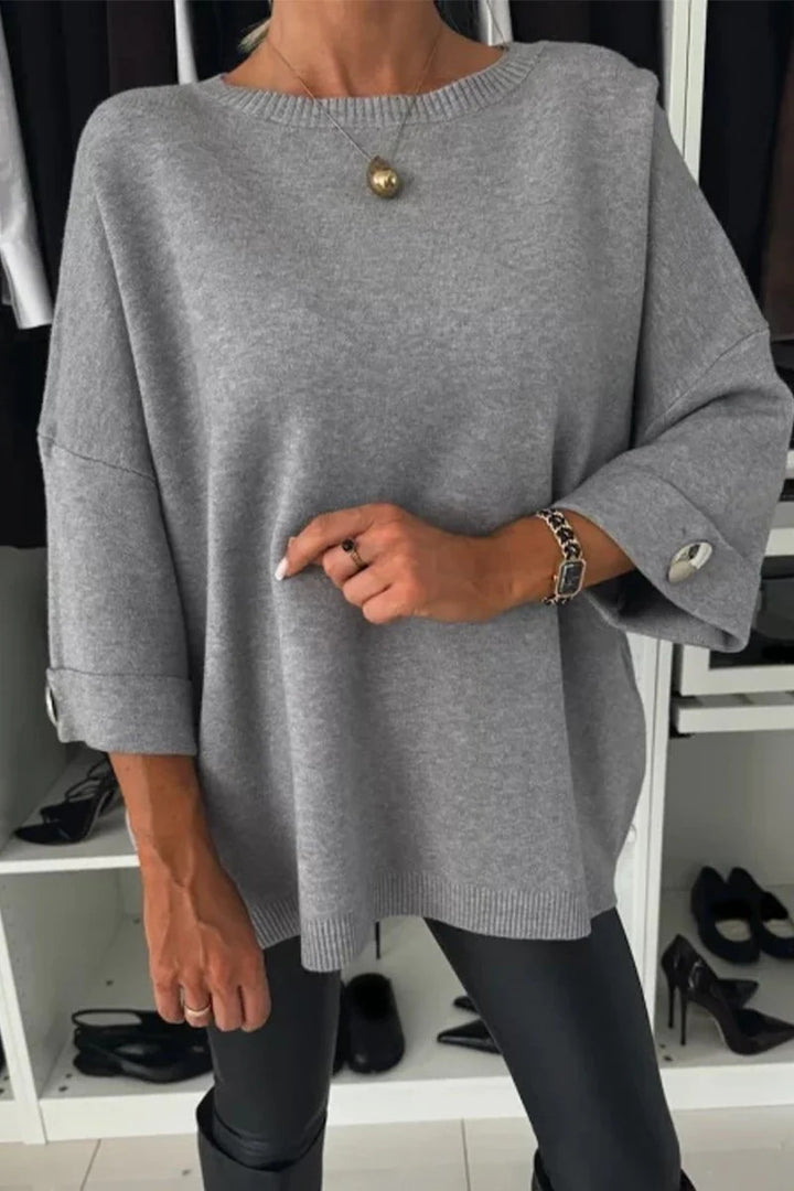 Ladies elegant and comfortable oversized sweater with decorative button details Lune London