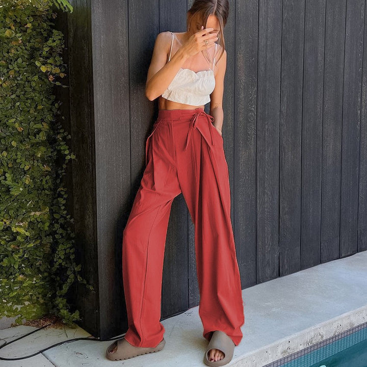 High-waisted wide-leg pants for women with drawstring and elegant pleats Lune London