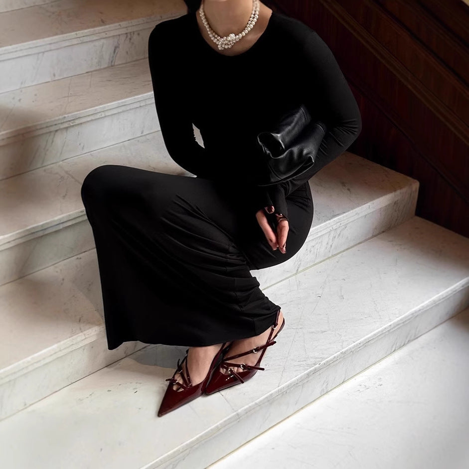 Ladies Elegant Maxi Dress with Long Sleeves in High Quality Jersey Lune London