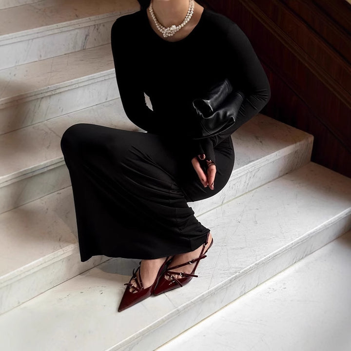 Ladies Elegant Maxi Dress with Long Sleeves in High Quality Jersey Lune London