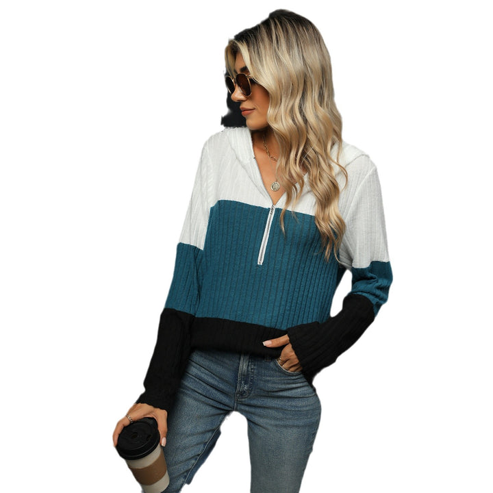 Ladies Casual Sweater with High Collar and Contrasting Stripes Lune London