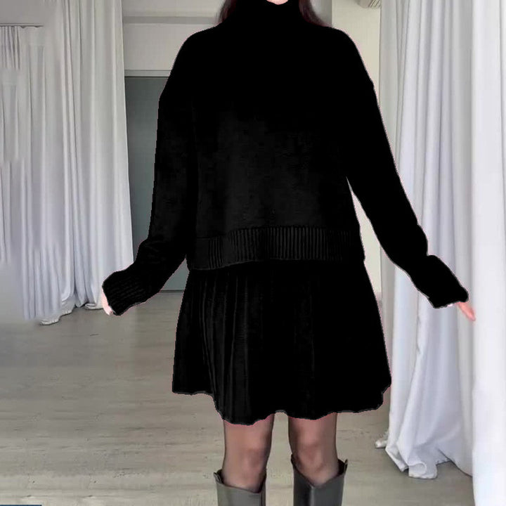 Knit dress for women with turtleneck and ribbed details Lune London