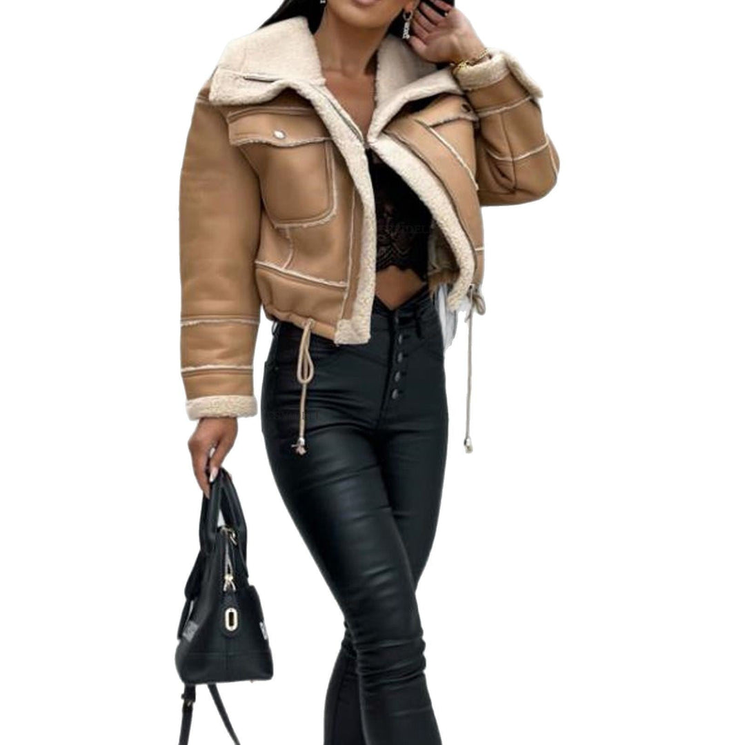 Women Cropped Biker Jacket Withshearling Lune London
