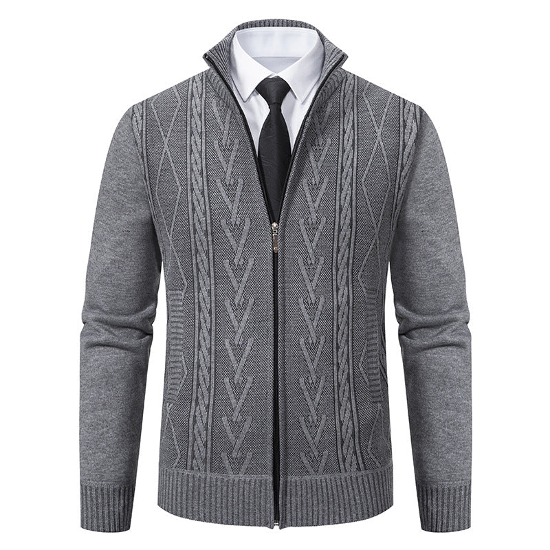 Knitted jacket for men with modern zipper and elegant cable structure Lune London