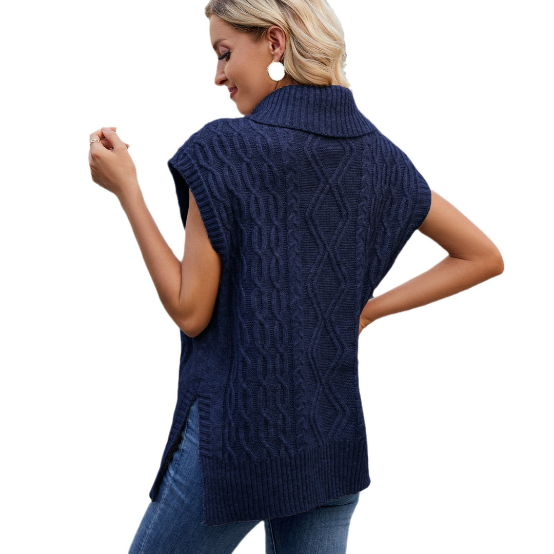 Ladies knit top with high collar and side slits Lune London