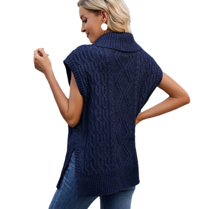 Ladies knit top with high collar and side slits Lune London