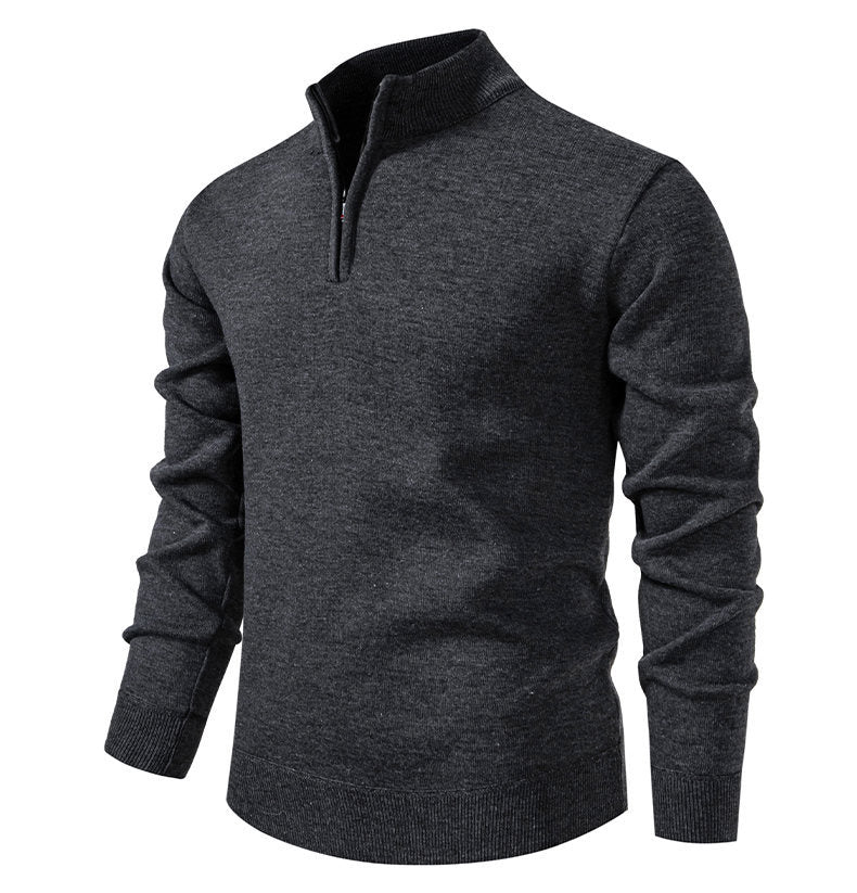 Fine knit pullover for men with short zipper and high collar Lune London