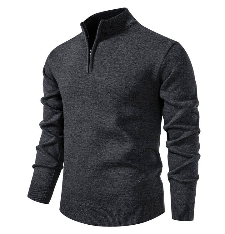 Fine knit pullover for men with short zipper and high collar Lune London