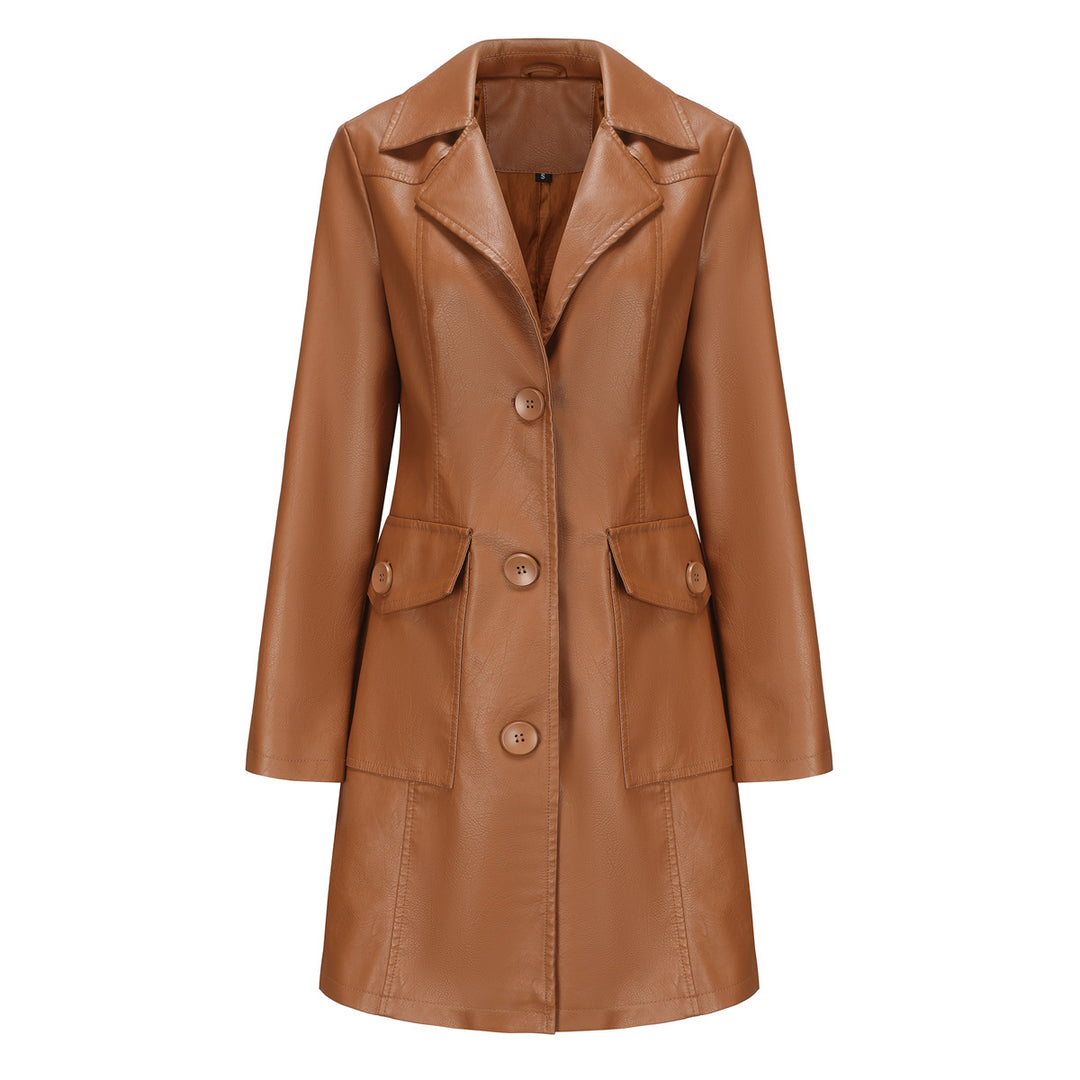Trendy faux leather blazer for women with practical pockets Lune London