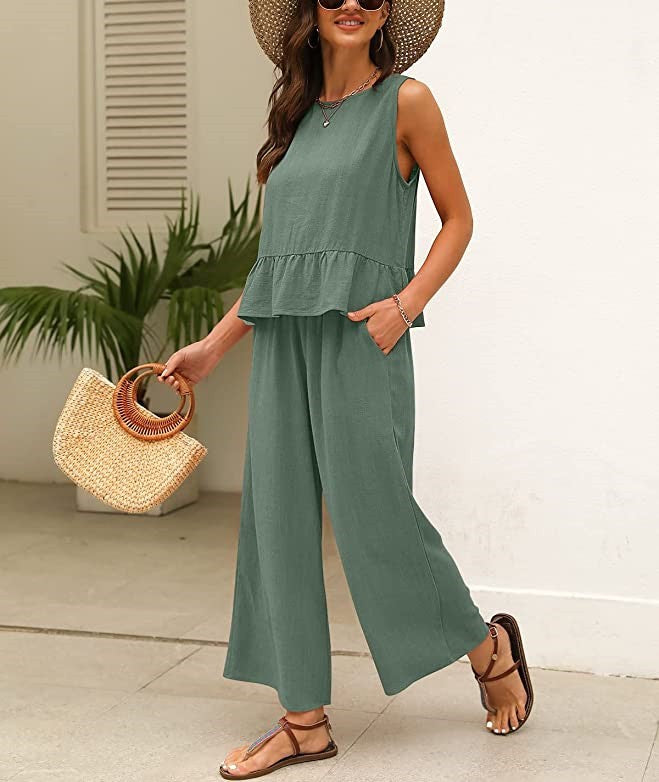 Lightweight ladies jumpsuit with ruffled hem Lune London