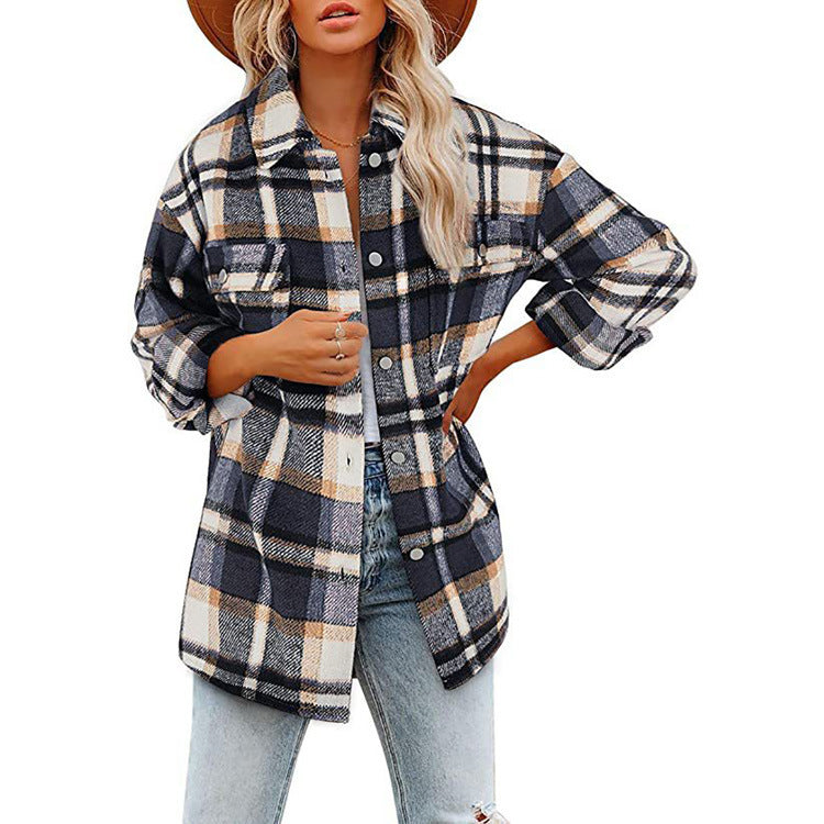 Plus size - cotton checkered jacket for women with a casual chic design