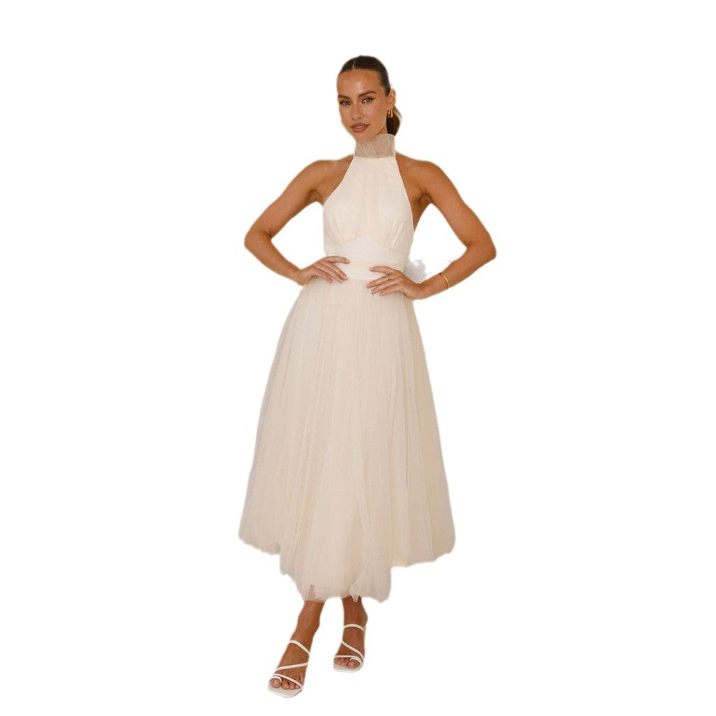 Elegant cocktail dress for women in tulle with high collar design Chic & Stil
