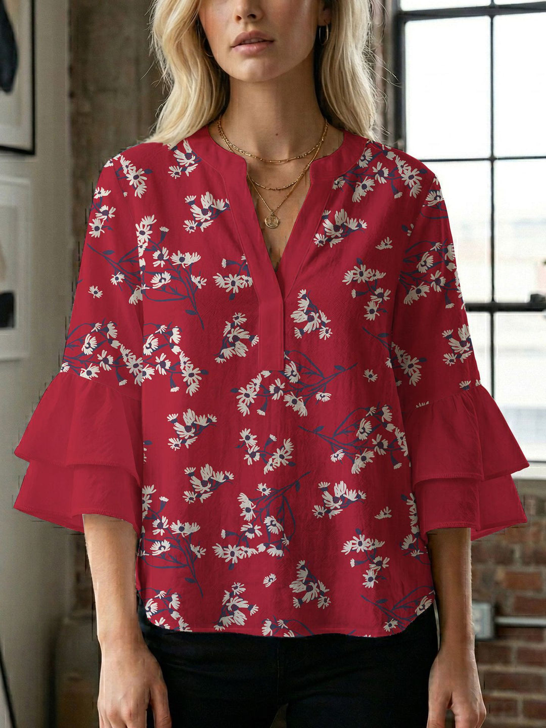 Women's blouse shirt with voluminous sleeves and creative print design Lune London