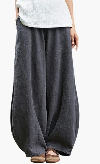 Wide linen pants for women with elastic waistband and convenient pockets Lune London