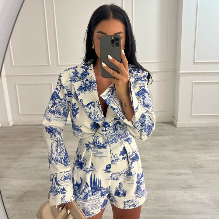 Ladies Chiffon Jumpsuit with botanical pattern and fitted cut Lune London
