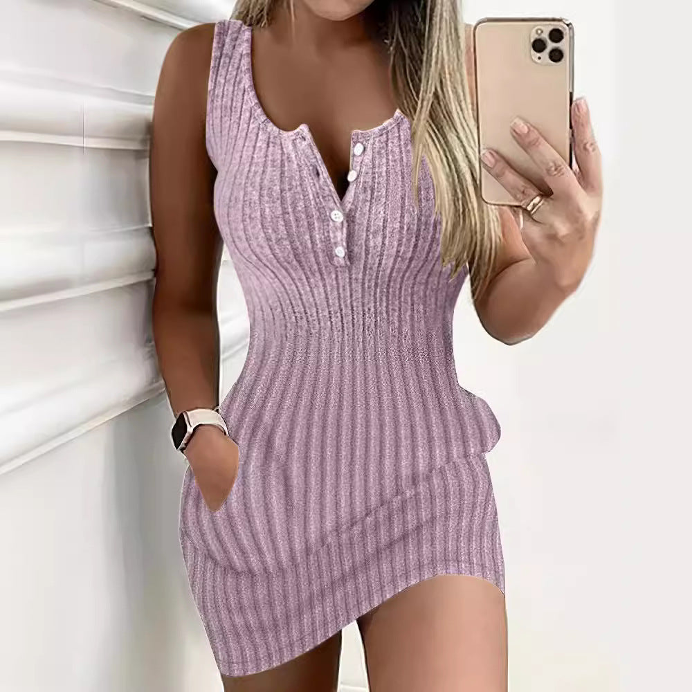 Lune London ribbed knit casual mini dress for women with button details