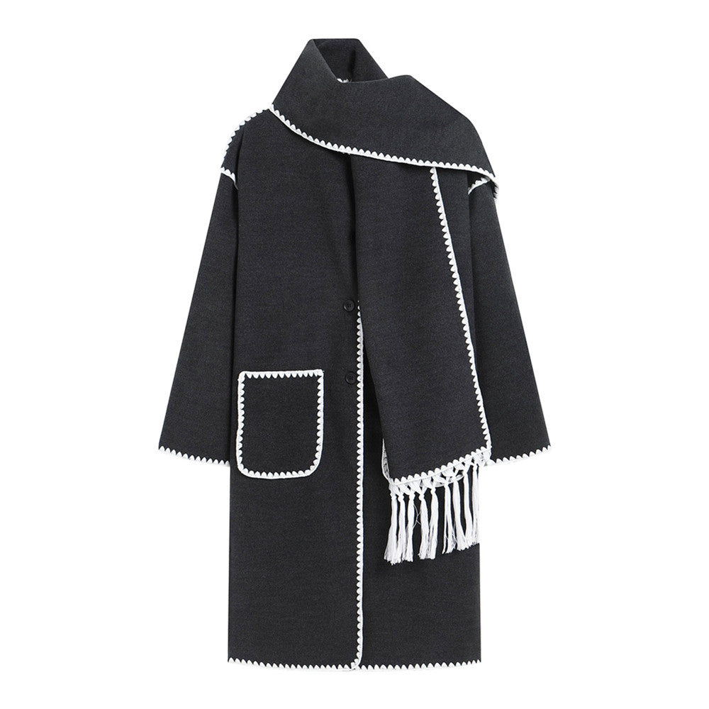 Elegant transitional coat for women with fringe embellishments Lune London