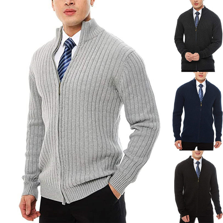 Men's knit jacket with modern zip closure details and a fine ribbed pattern Lune London
