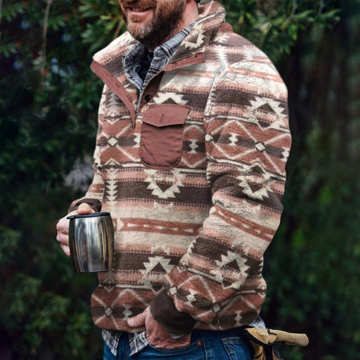 Men’s Fleece Pullover with Plaid Pattern & High Collar | Lune London