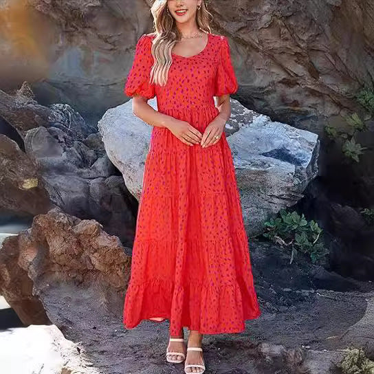 Maxi dress for women with flowing hem and floral pattern Lune London