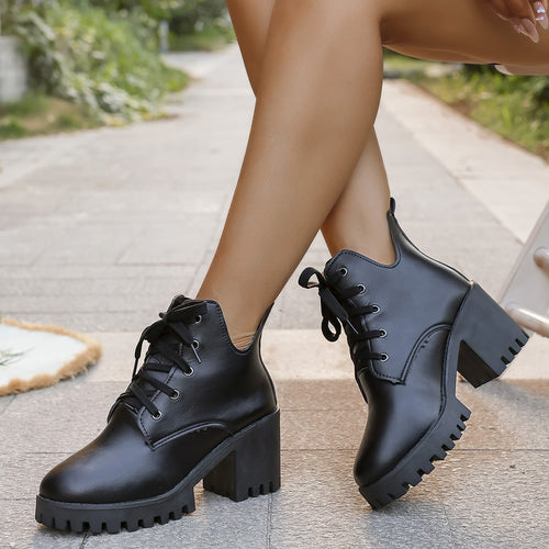 Lace-up ankle boots for women with a sturdy block heel and a non-slip sole Lune London