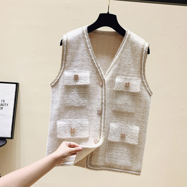 Gilet en tricot pour femmes avec boutons décoratifs et poches pratiques Chic & Stil
