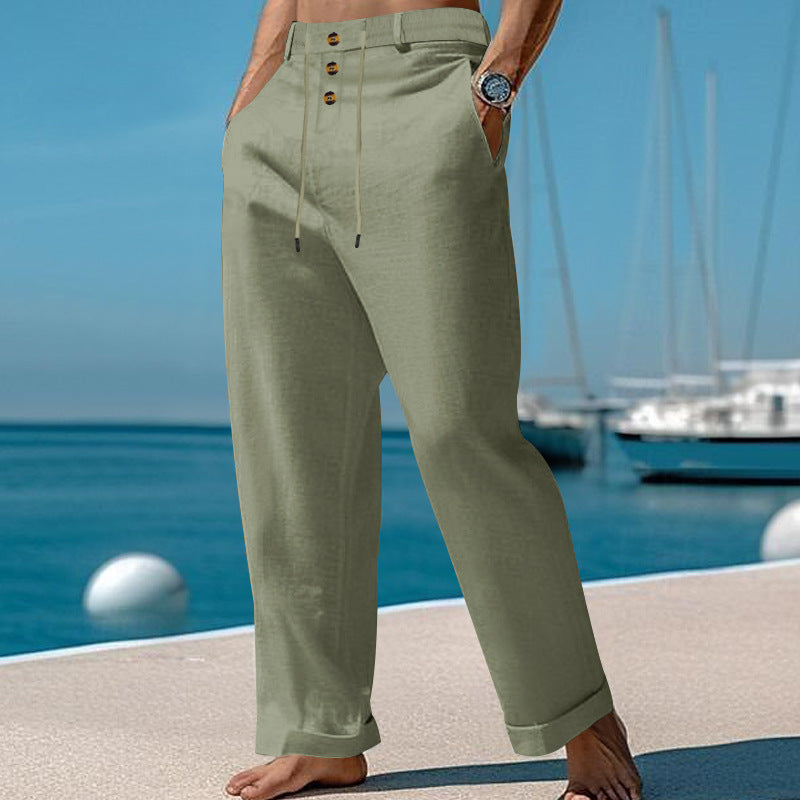 Casual summer pants for men with elastic waistband and practical button design Lune London