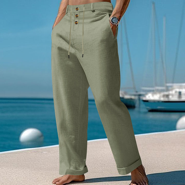 Casual summer pants for men with elastic waistband and practical button design Lune London