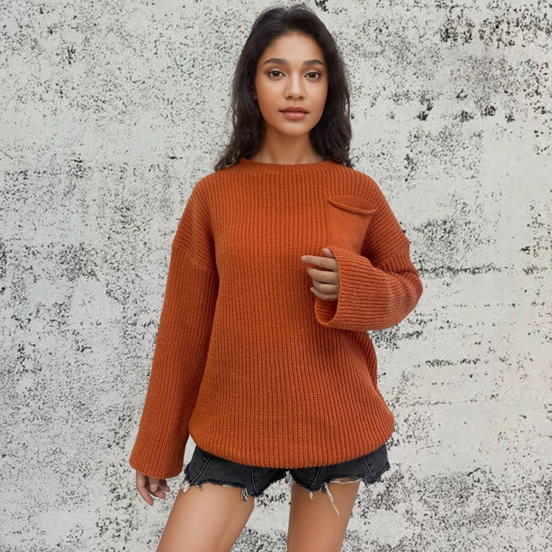 Ladies Thick Knit Sweater with Practical Pocket Design Lune London