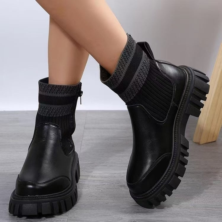 Women's Biker Boots with Elastic Knit Cuff and Sturdy Profile Lune London