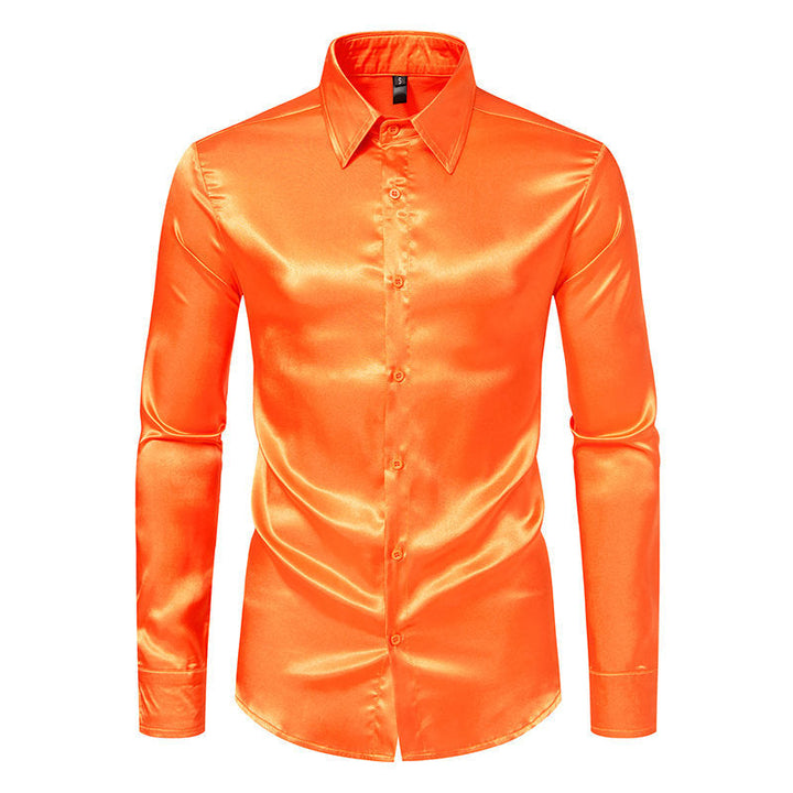 Men's Elegant Satin Shirt with Shimmering Finish and Classic Collar Lune London