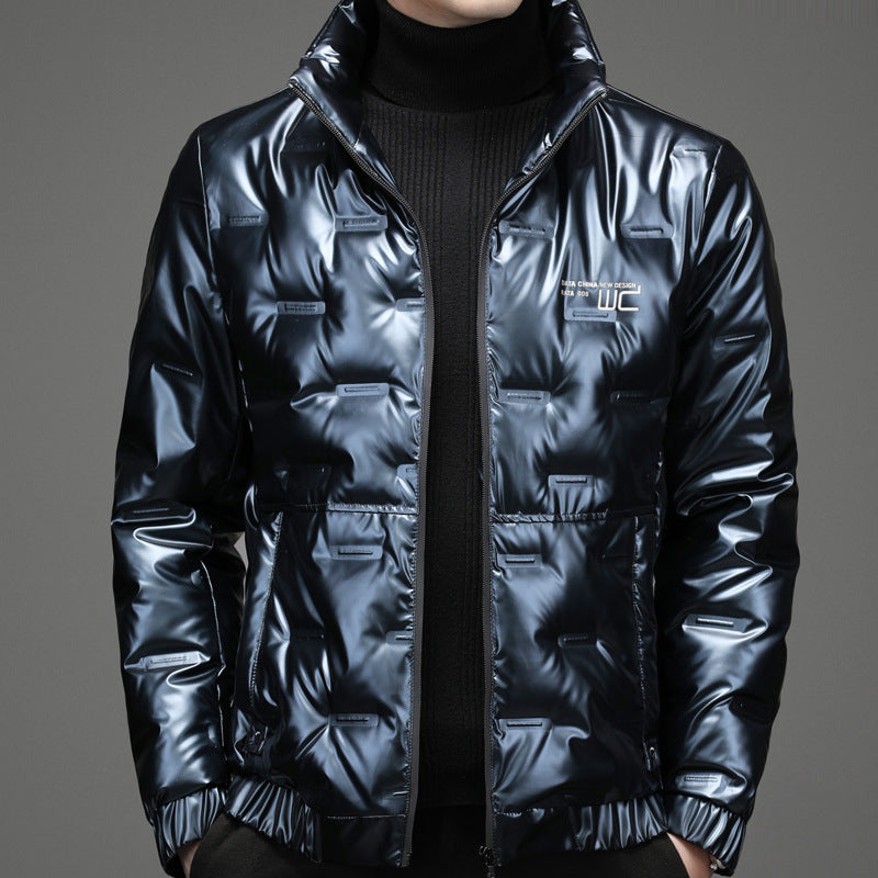 Shiny quilted jacket for men with high collar Lune London