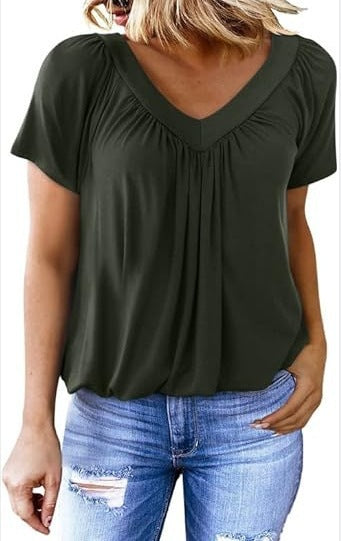 Lune London Women's Pleated V Neck Casual Top