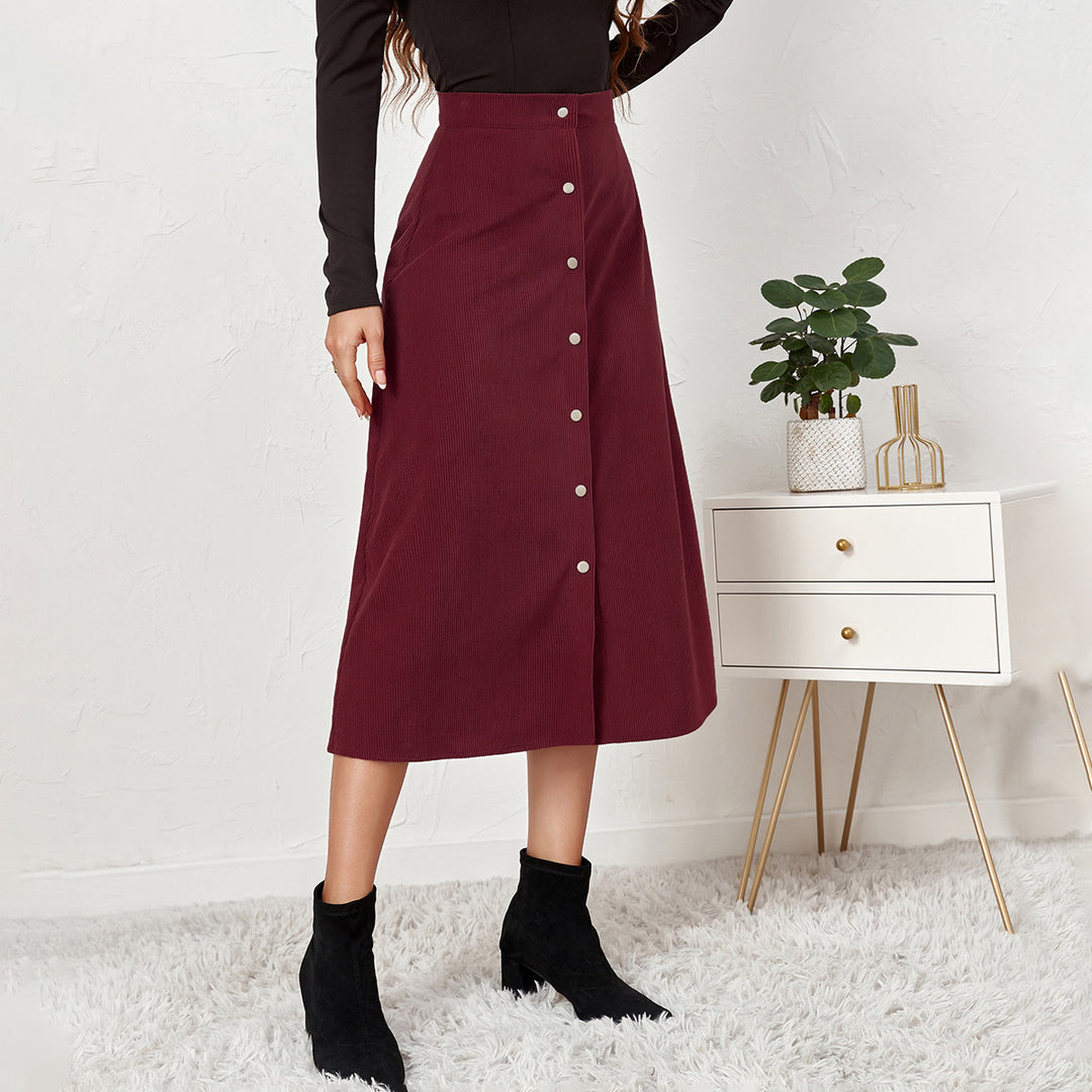 Long corduroy skirt for women with button placket Lune London