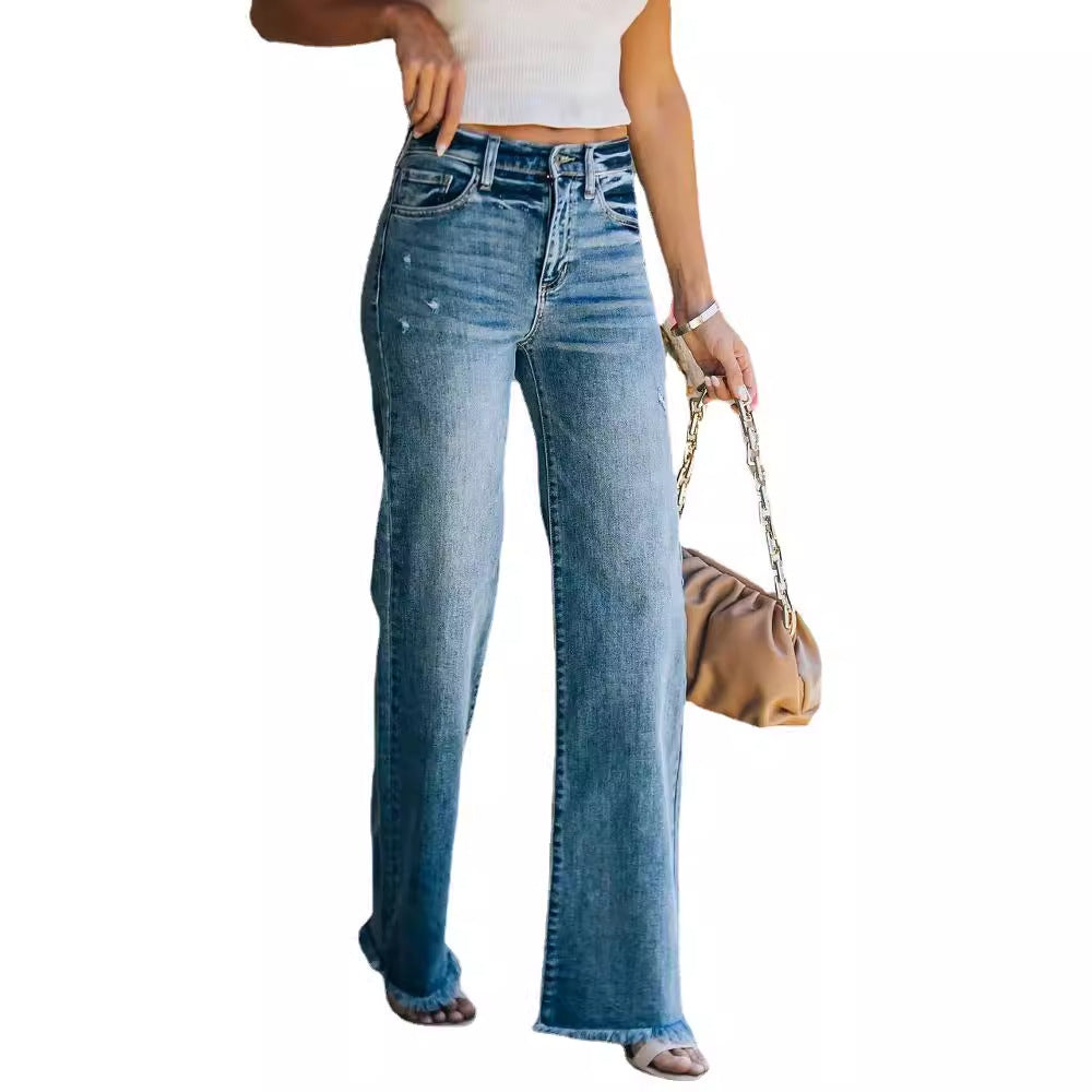 Flared jeans for women with frayed hem Lune London