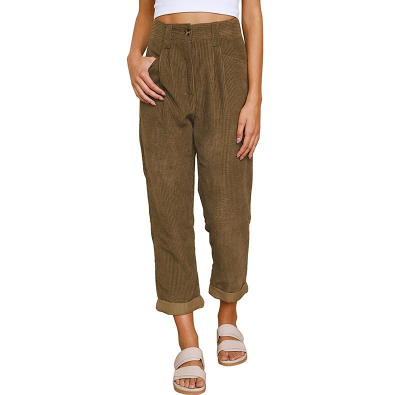 Ladies Comfortable and Elegant High-Waist Pants with a Fine Rib Pattern Lune London