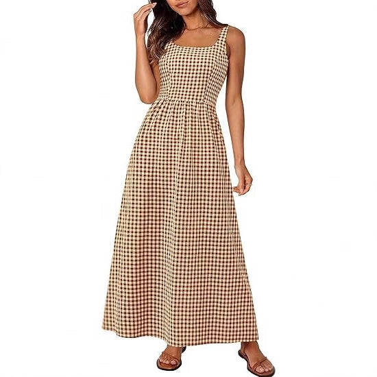 Ladies MAXI DRESS with checkered pattern and thin straps Lune London